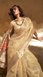 Yellow Jamdani Kora Tissue Silk Saree